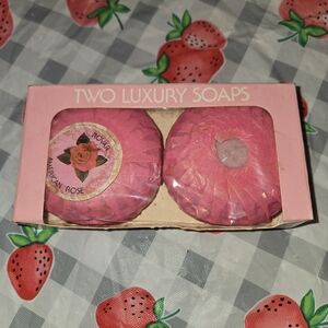 Vintage Pink Wrapped Floral Soaps With Rose Sticker~qty 2 NIB